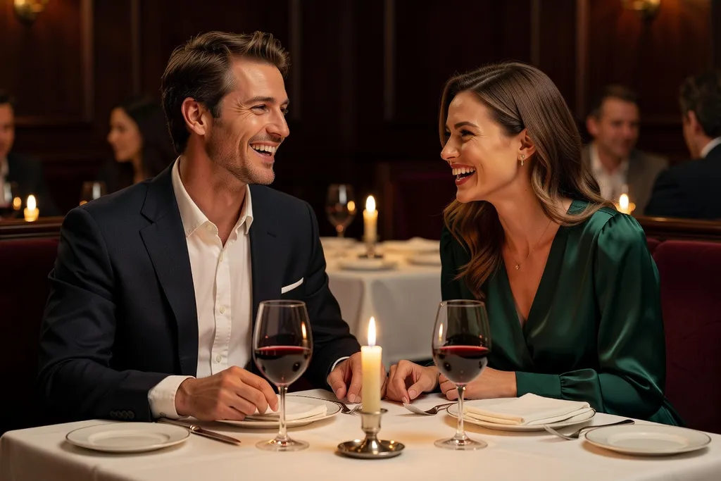 Couple souriant lors d'un premier rendez-vous organisé par une matchmaker professionnelle