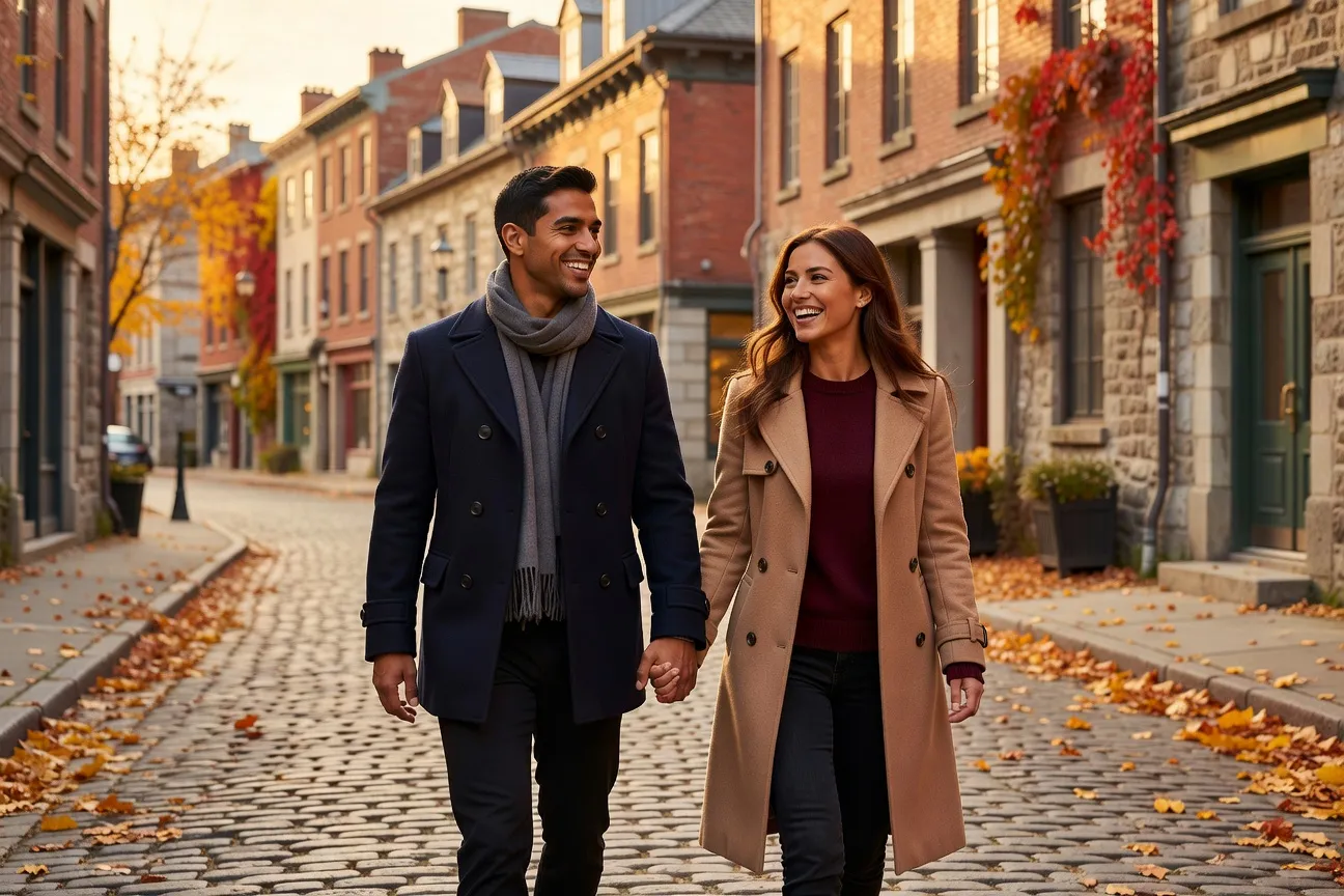 Couple canado-ukrainien Montreal automne sourire