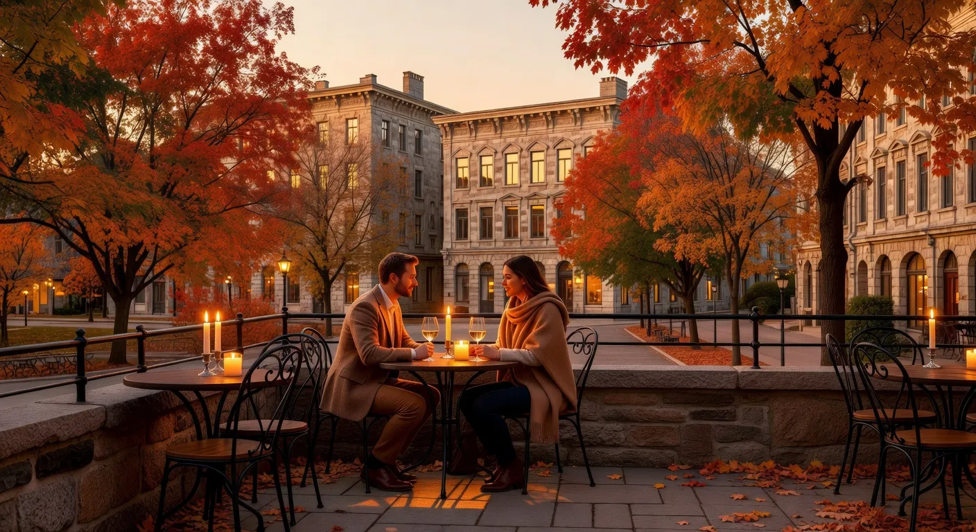 Terrasse restaurant Grande Allée Québec ville automne couple