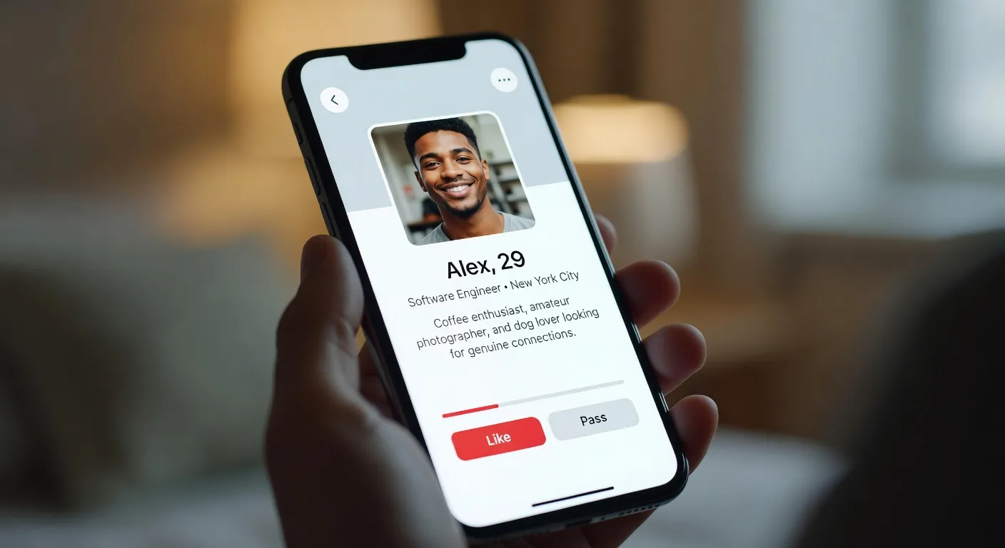 Écran smartphone interface profil application rencontre moderne