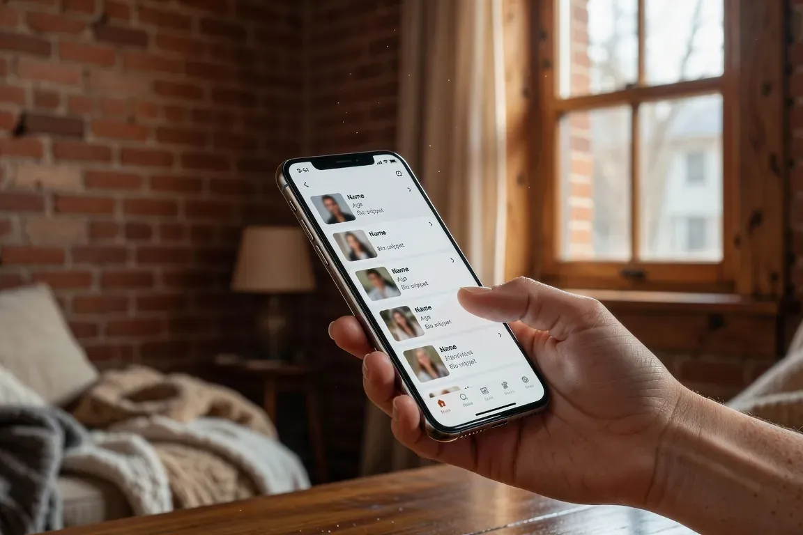 Femme qu&eacute;b&eacute;coise souriante qui consulte un site de rencontre sur son ordinateur portable