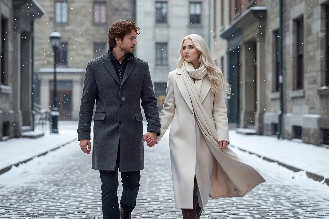 Couple europ&eacute;en compos&eacute; d'un homme canadien et d'une femme ukrainienne marchant dans les rues pav&eacute;es de Lviv