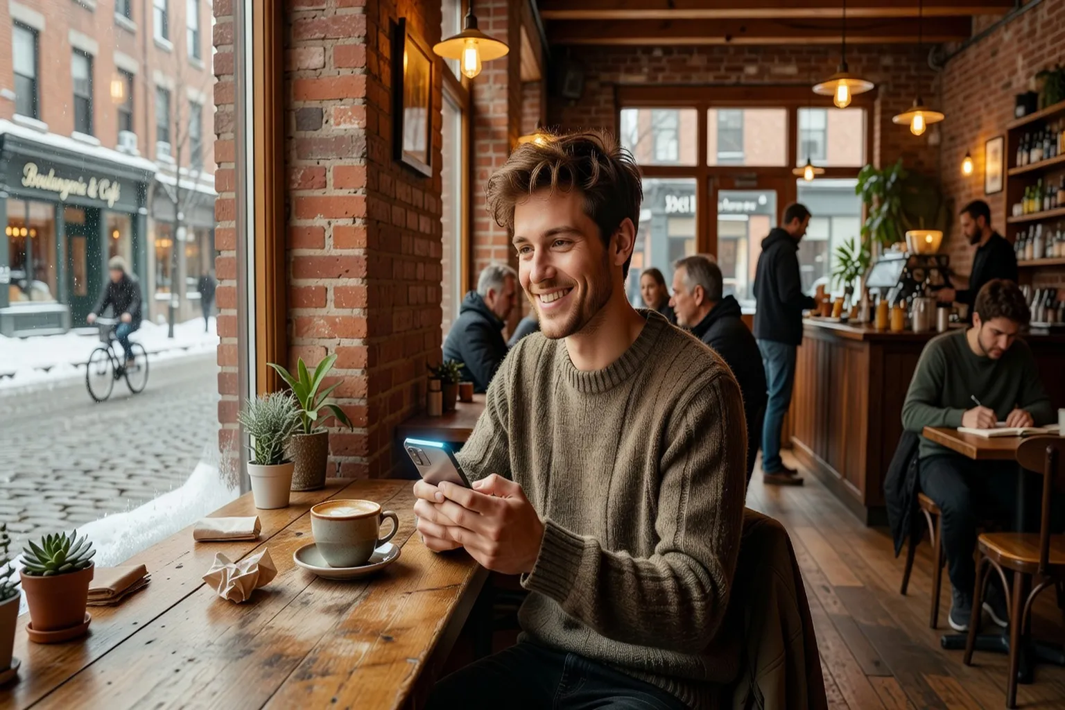 Célibataires québécois utilisant des sites de rencontre sur leur téléphone à Montréal